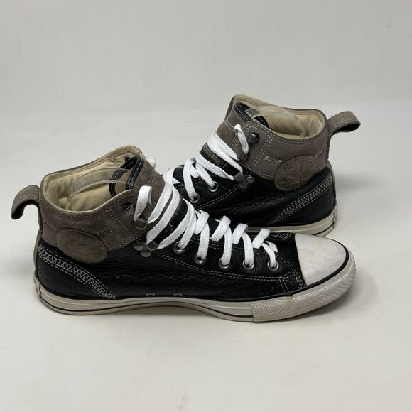 Converse All Star Hiker Shoes Mens 9.5 Black Gray Leather Suede Mid Top Sneaker - Picture 4 of 16